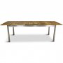 Frlngningsbart bord 200-250cm + 8 stolar - Rostfritt stl och oljad Acacia