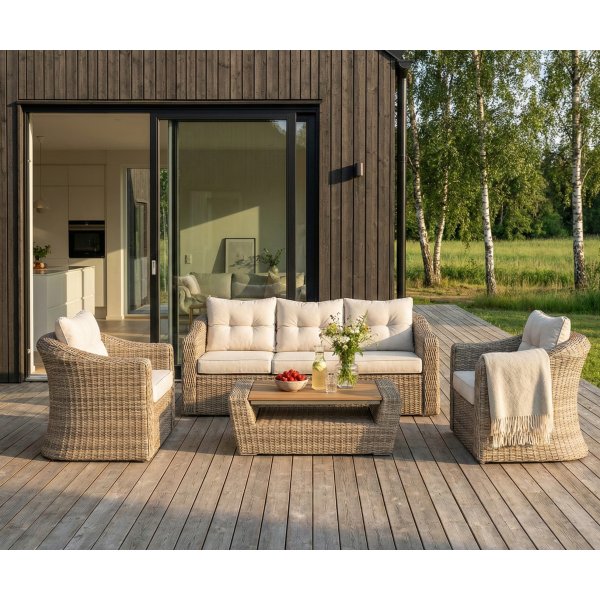 Utem�belgrupp 3-sits soffa & f�t�ljer | Natur konstrotting & aluminium | Saint Tropez