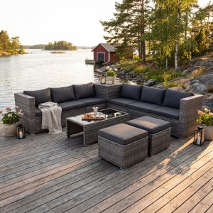 Exklusiv loungegrupp | Inbyggd f�rvaring | Gr� konstrotting | Djursvik