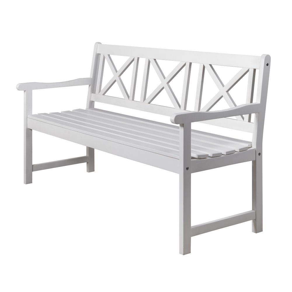 Trädgårdsbänk 3-sits | Vitmålad furu, klassisk design & robust konstruktion | Bohus
