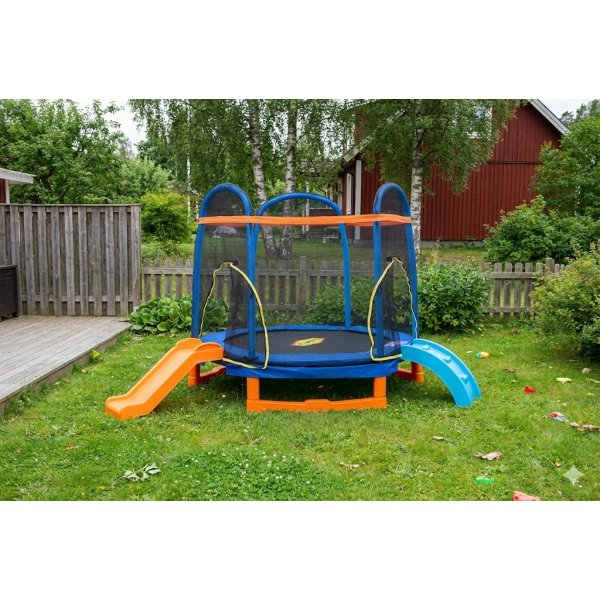 Studsmatta 220 cm – Hexagon, 36 fjädrar, 100 kg maxvikt & PE-säkerhetsnät Studsmatta 220 cm – Hexagon, 36 fjädrar, 100 kg maxvikt & PE-säkerhetsnät