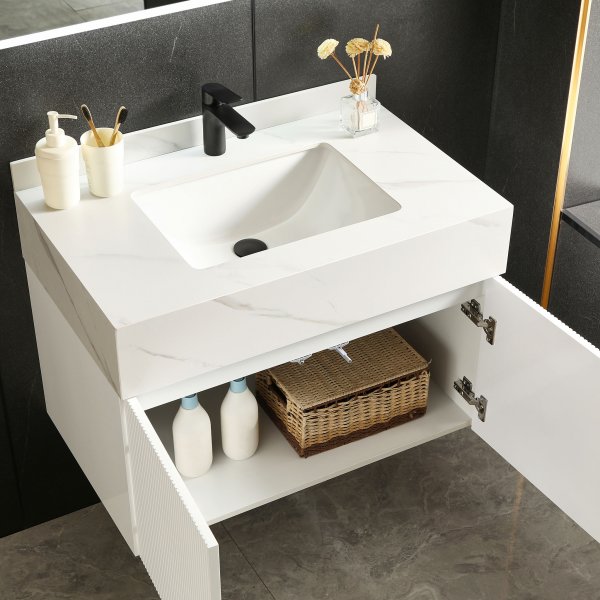 Badrumspaket | Tålig sintrad sten | LED-spegel | Cirrus White Badrumspaket | Tålig sintrad sten | LED-spegel | Cirrus White