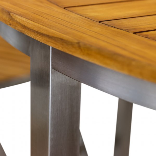 Rund trädgårdsgrupp i teak / rostfritt stål | Bord & 6 positionsstolar Rund trädgårdsgrupp i teak / rostfritt stål | Bord & 6 positionsstolar