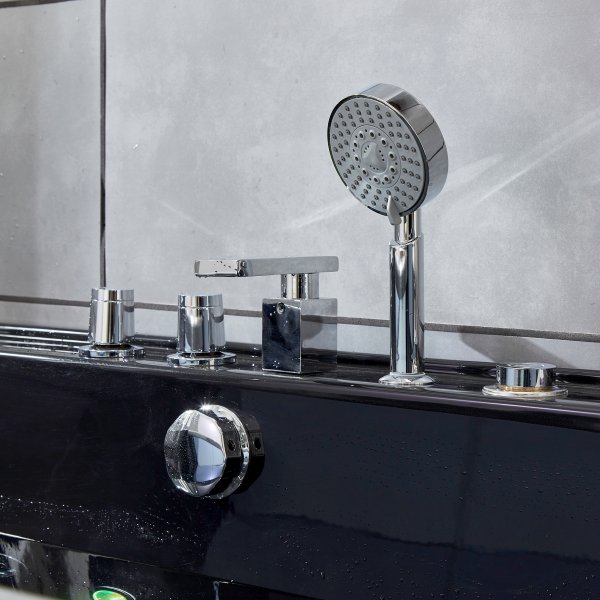 Svart bubbelbadkar | Glasfront, värmare & ljusterapi | 180cm | BK-009V Svart bubbelbadkar | Glasfront, värmare & ljusterapi | 180cm | BK-009V