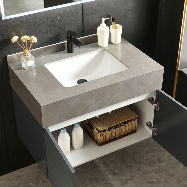 Badrumspaket | Tålig sintrad sten | LED-spegel | Cirrus Grey Badrumspaket | Tålig sintrad sten | LED-spegel | Cirrus Grey