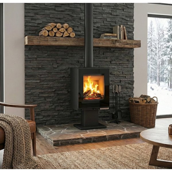 Braskamin 9 kW | Vedeldad kamin med glasfront | Raumo