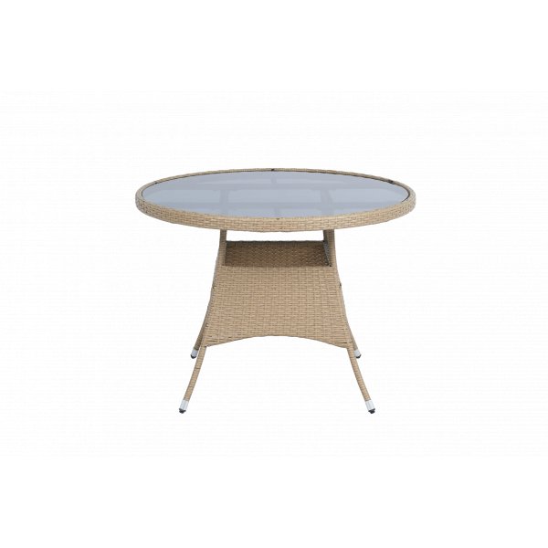 Rund matgrupp | Bord �100 cm & 4 stolar med dynor | Tyl�sand � Beige