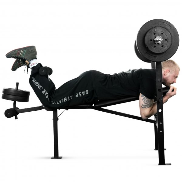 Tr�ningsb�nk med olympisk skivst�ng & vikter | 76kg