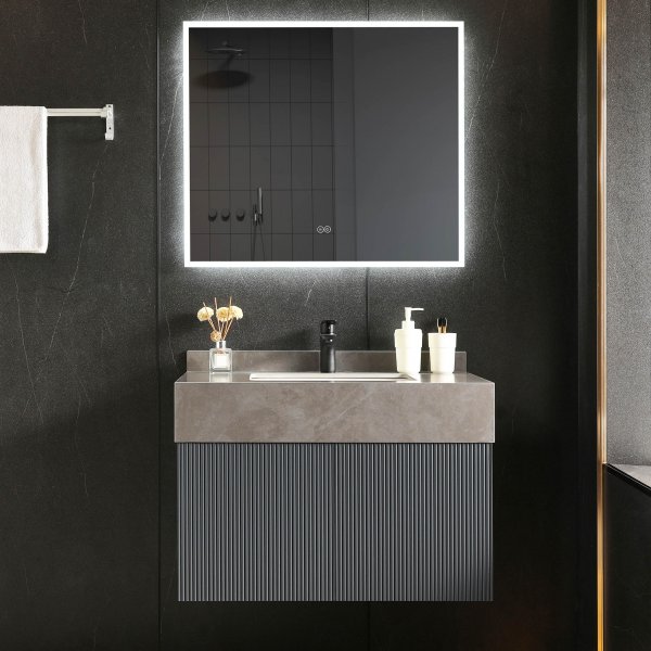 Badrumspaket | Tålig sintrad sten | LED-spegel | Cirrus Grey Badrumspaket | Tålig sintrad sten | LED-spegel | Cirrus Grey