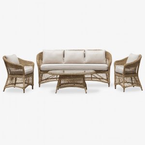 Loungegrupp i naturfärgad konstrotting | 4-delad med soffa, fåtöljer & bord | Ängsö Loungegrupp i naturfärgad konstrotting | 4-delad med soffa, fåtöljer & bord | Ängsö