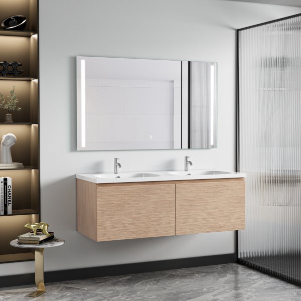 Siena Badrumskommod 120 cm  Dubbla Tvttstll | LED-spegel | Vgghngd | Mjukstngning