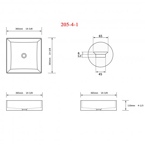 Tvättställ 37cm | Kvadratiskt handfat i porslin | Fristående Tvättställ 37cm | Kvadratiskt handfat i porslin | Fristående