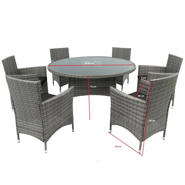 Rund matgrupp utemöbler | 6 stolar | Grå | Lyfco Tylösand Rund matgrupp utemöbler | 6 stolar | Grå | Lyfco Tylösand