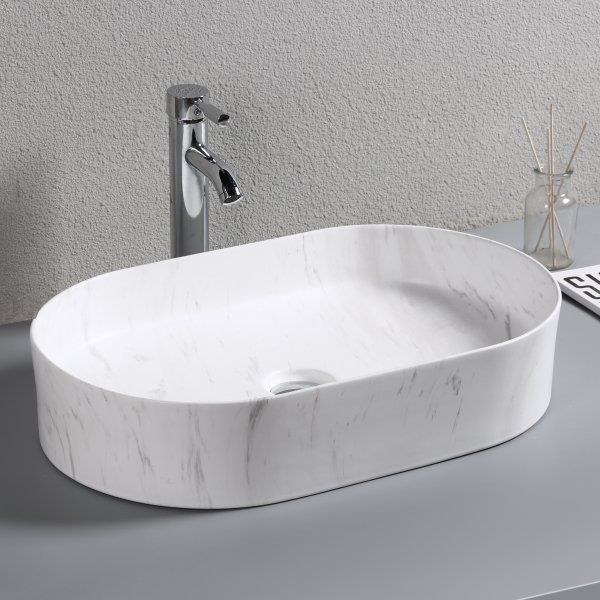 Marmor Handfat Ovalt handfat 61x38 | Marmormönstrat porslin | Lyxig design | Outl1