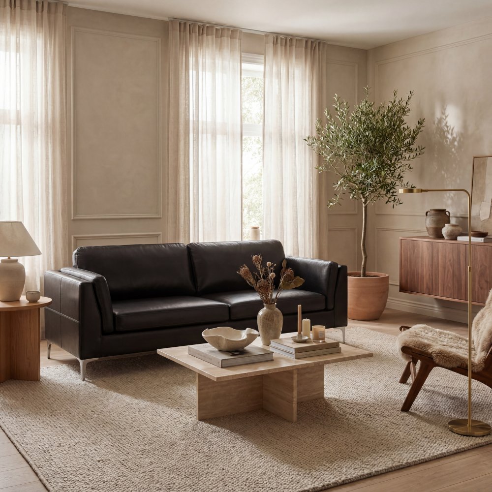 3-sitssoffa Svart | PU-konstläder, metallben & skumstoppning | Modern