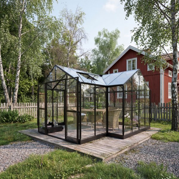 T-format växthus 12,4 m² | 4 mm säkerhetsglas & 6 mm polykarbonat | 5 års ramgaranti T-format växthus 12,4 m² | 4 mm säkerhetsglas & 6 mm polykarbonat | 5 års ramgaranti