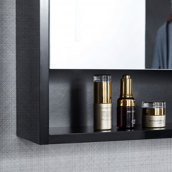 Badrumsmöbel 90cm | LED-spegelskåp | Marmorerad bänkskiva | Svart Badrumsmöbel 90cm | LED-spegelskåp | Marmorerad bänkskiva | Svart