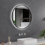 Rund badrumsspegel 60x60 | Svart ram | LED-belysning | Anti-fog & touch-styrning