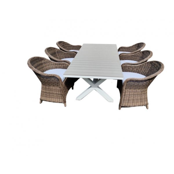 Utem�belset | Brun konstrotting med stort matbord | 6 F�t�ljer | Orn�