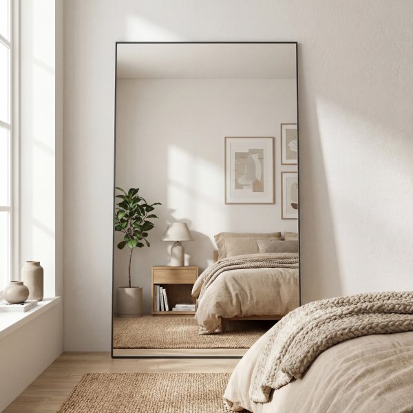 Stor helkroppsspegel | Svart aluminiumram | BLANCHE