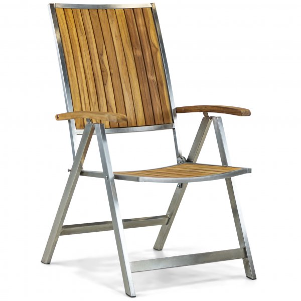 Rund trädgårdsgrupp i teak / rostfritt stål | Bord & 6 positionsstolar Rund trädgårdsgrupp i teak / rostfritt stål | Bord & 6 positionsstolar