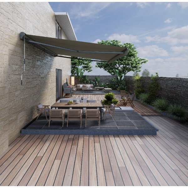 Terrassmarkis Halvkassett 3x2,5 m | Motor & fjärrkontroll | Ljusgrå Terrassmarkis Halvkassett 3x2,5 m | Motor & fjärrkontroll | Ljusgrå