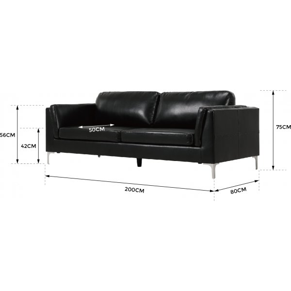 3-sitssoffa Svart | PU-konstl�der, metallben & skumstoppning | Modern