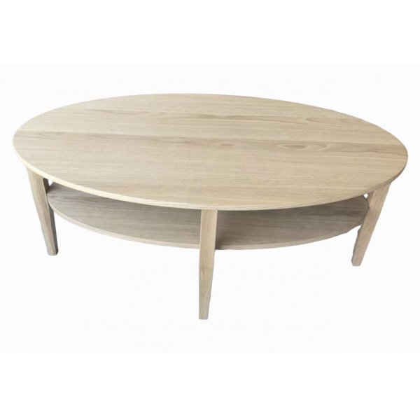 Soffbord 120 cm | Oljad ek, oval design & praktisk hylla | Atlanta