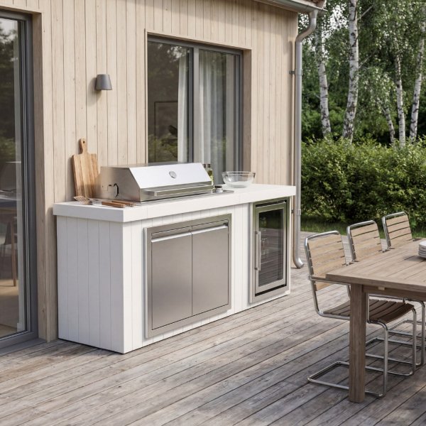 Utek�k med kylsk�p � Vit | Gasolgrill i rostfritt st�l med granitb�nkskiva (4 br�nnare) | Alaska