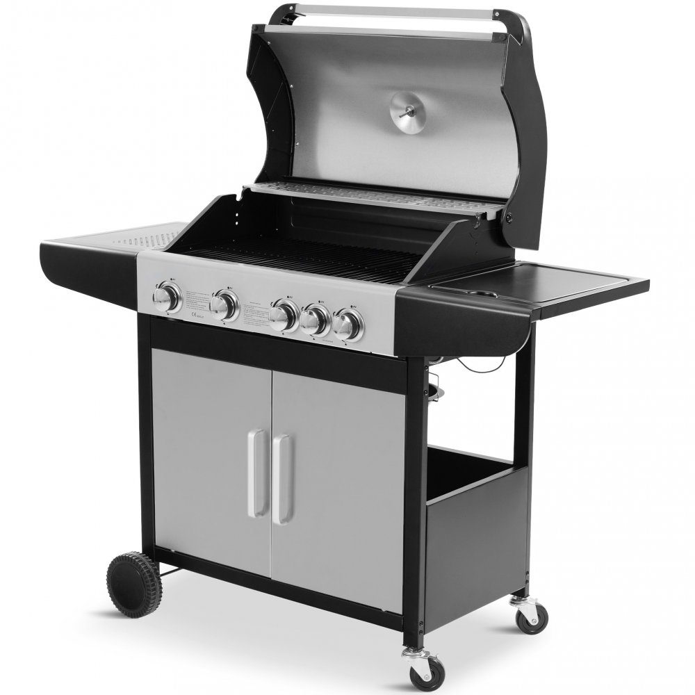 Gasolgrill med 4 rostfria brännare | Charleston | Rostfritt | 4 rostfria huvudbrännare, 1 sidobrännare