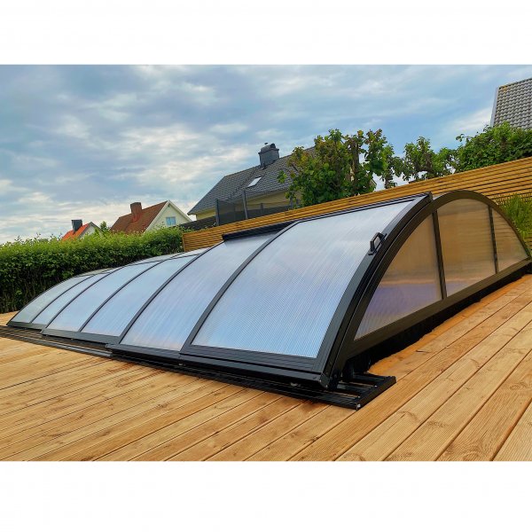 Pooltak 3x6m med sidod�rr | Skjutbart - Svart