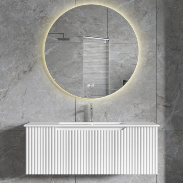 Badrumspaket | Kommod 101cm | Rund LED-spegel | Tuba - Vit Badrumspaket | Kommod 101cm | Rund LED-spegel | Tuba - Vit