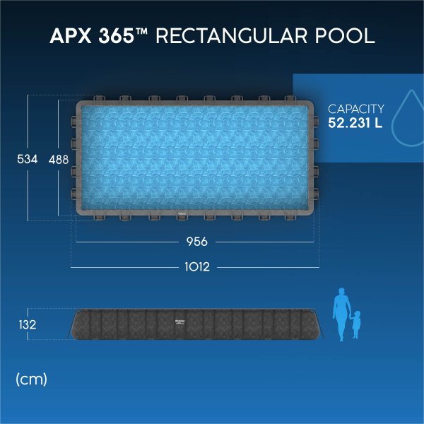 Bestway pool ovan mark 9,56x4,88m � 132cm djup | APX 365� Rektangul�r St�lpool (561KJ)