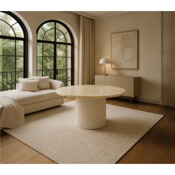 Runt matbord i travertin-look | 122 cm | Lax