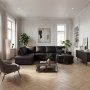 U-soffa | Divan, �ppet avslut & kallskum | Solna Gr�/Svart PU
