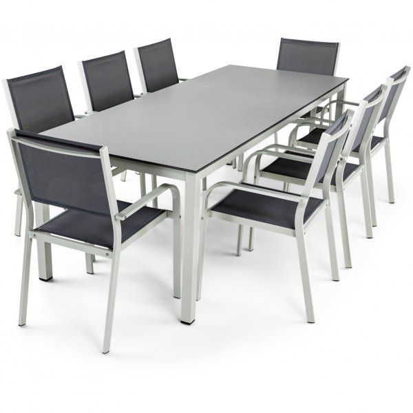 Underh�llsfria utem�bler i h�gtryckslaminat & aluminium | Bord & 8 stolar