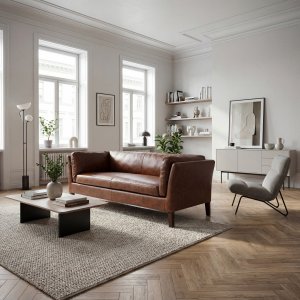 Soffa 3-sits | Vintagebrunt konstl�der, skumstoppning & tr�stomme | Heritage