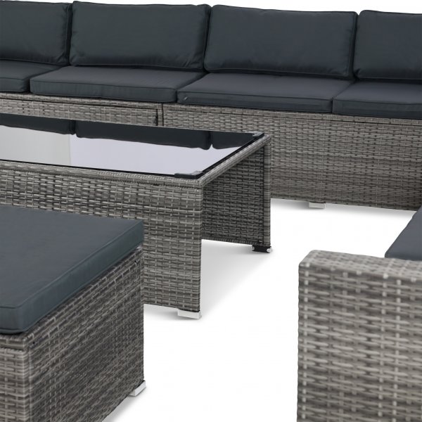 Stor loungegrupp | Tre smarta förvaringsutrymmen | Grå konstrotting Stor loungegrupp | Tre smarta förvaringsutrymmen | Grå konstrotting