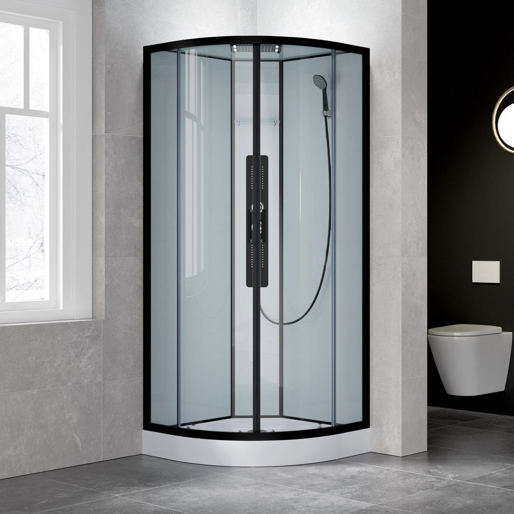 Stilren duschkabin 90x90cm | Svart | Aluminium, akryl, glas | Stilren duschkabin i klassisk design med rundat hörn