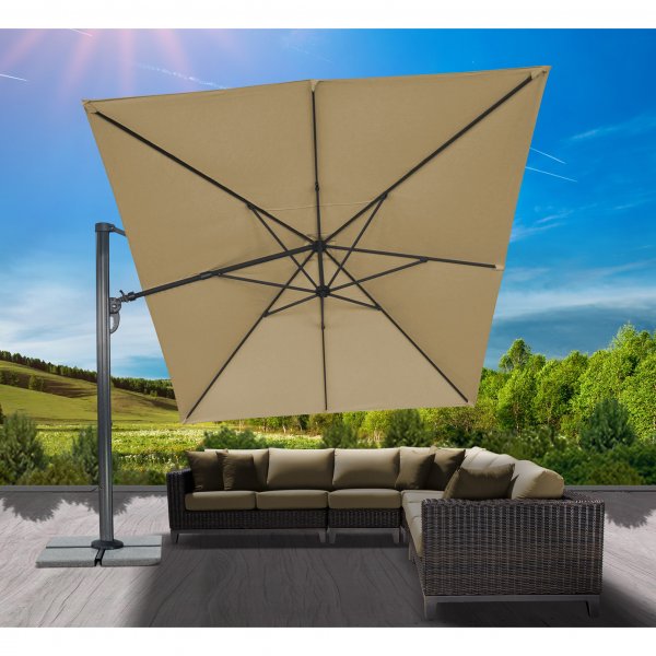 Rektangulrt premiumparasoll 3x4m | Kraftig konstruktion | Beige