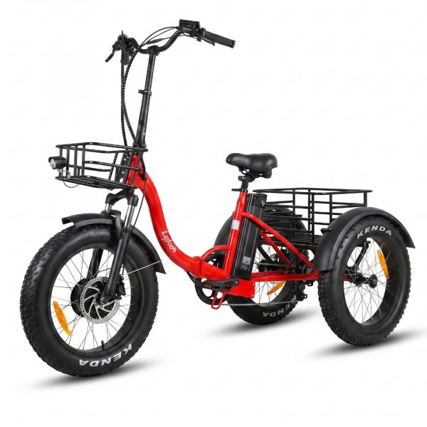 Trehjulig elcykel | Fatbike-d�ck | 6 v�xlar Shimano | 250W � 13Ah | R�d