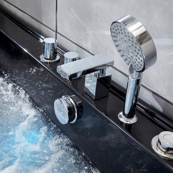 Svart bubbelbadkar | Glasfront, värmare & ljusterapi | 180cm | BK-009V Svart bubbelbadkar | Glasfront, värmare & ljusterapi | 180cm | BK-009V