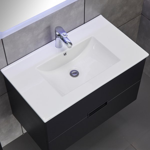 Badrumspaket | Kommod med handfat, högskåp och LED-spegel - Mattsvart Badrumspaket | Kommod med handfat, högskåp och LED-spegel - Mattsvart