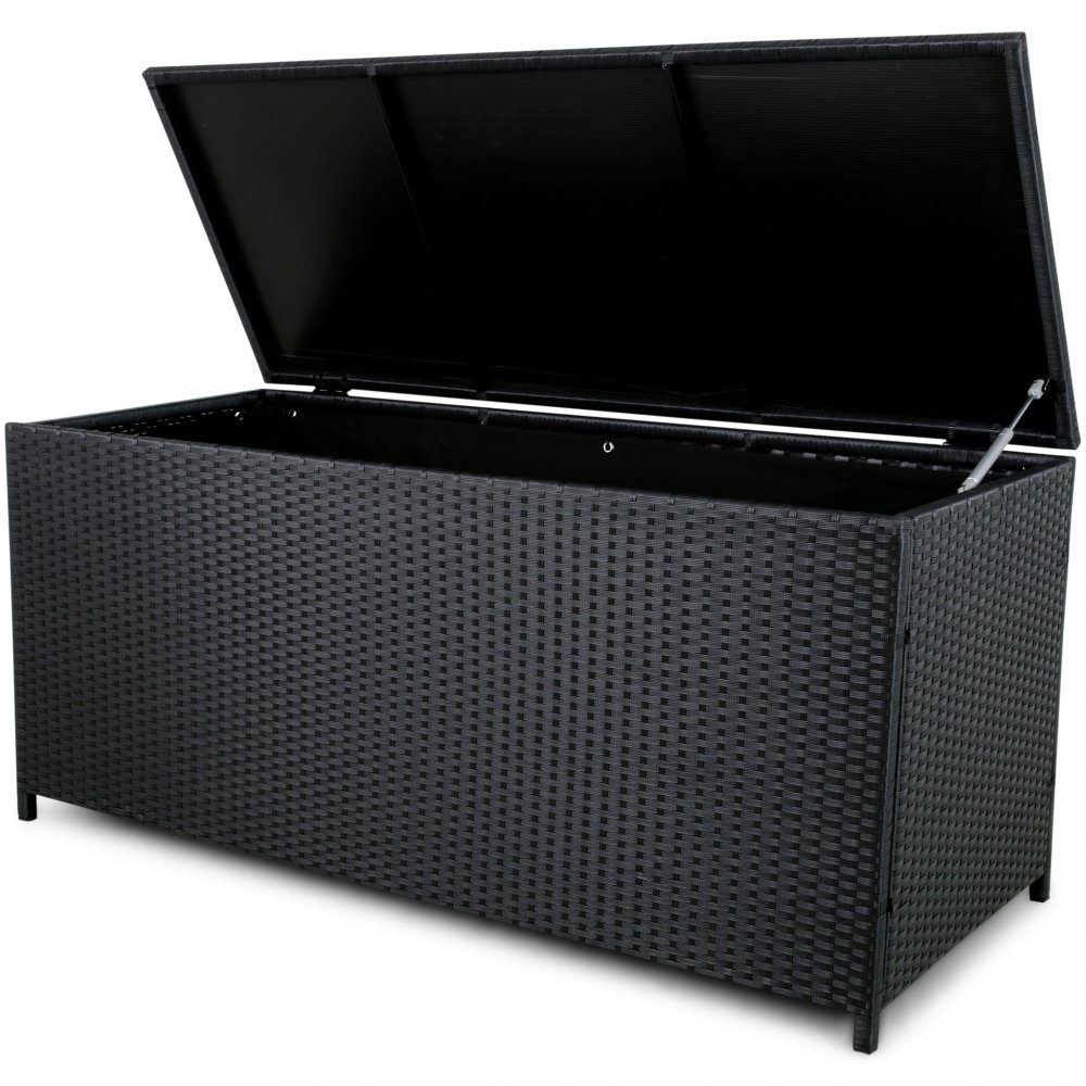 Dynbox i konstrotting till utemöbler | 420L | Svart | Dynbox för utemöbler i vävd konstrotting