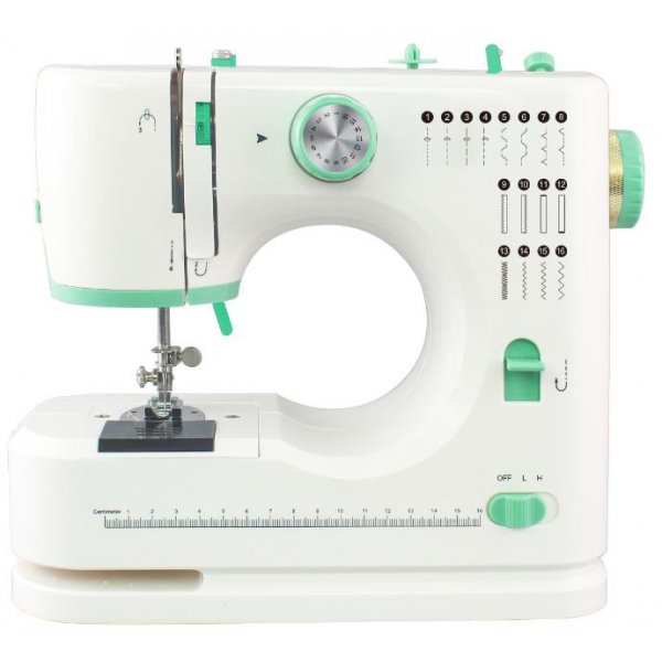 Symaskin elektrisk | 16 s�mmar & LED-belysning | Fotpedal f�r hemmabruk | Vit/Gr�n