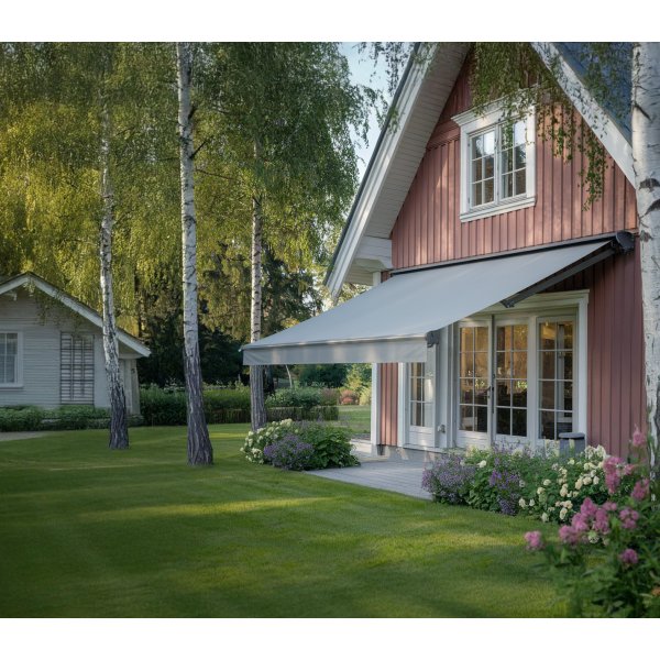 Markis med motor 4x3 m | Halvkassett | Fjärrkontroll | Stilren ljusgrå design Markis med motor 4x3 m | Halvkassett | Fjärrkontroll | Stilren ljusgrå design