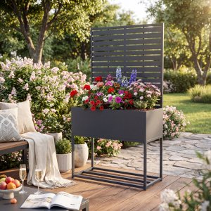 Blomlåda med spalje 90×30×170 cm | Svart galvaniserat stål Blomlåda med spalje 90×30×170 cm | Svart galvaniserat stål