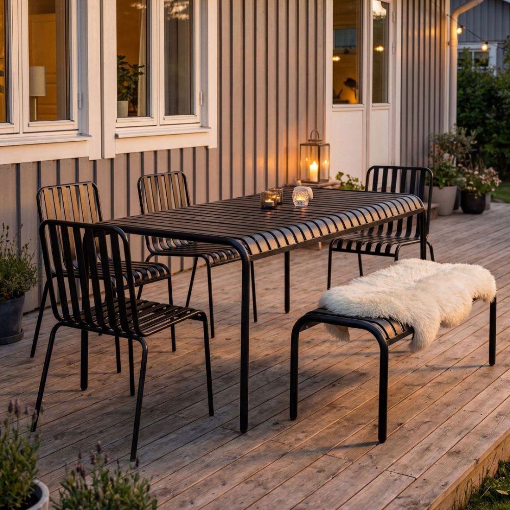 Underhållsfri matgrupp | Utemöbler i galvaniserat stål | Bergvik Svart | Utemöbelset i stilren, modern design för trädgården