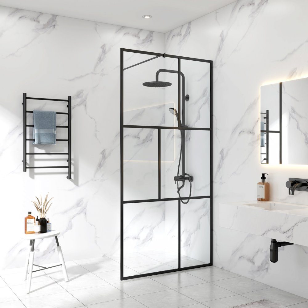 Duschvägg 100x200cm | Svart spröjs | 6mm säkerhetsglas | Stilren duschvägg i modern design