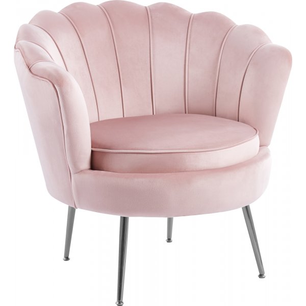 F�t�lj i rosa sammet med kromade ben och v�gformat ryggst�d | Kingsley